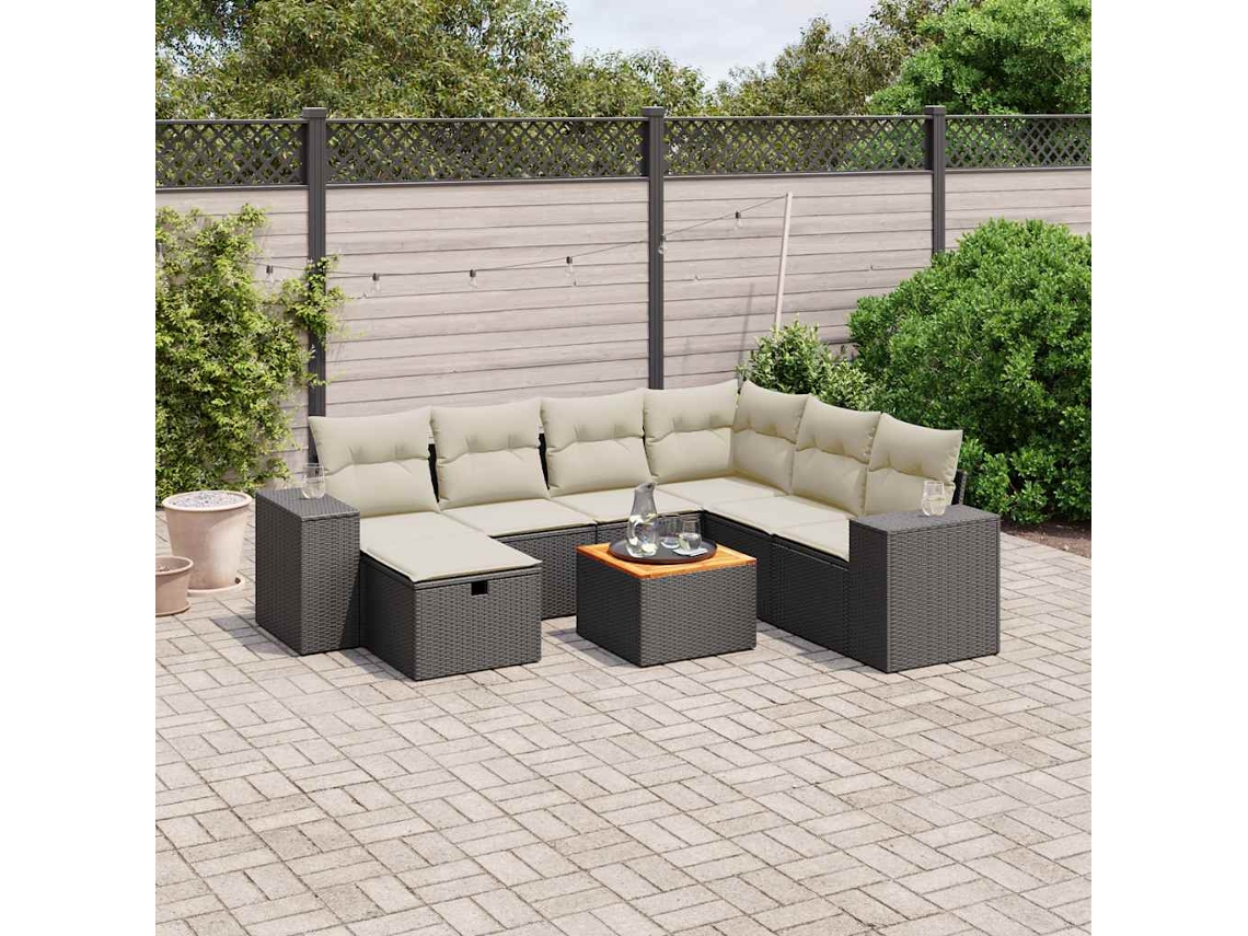 Vidaxl 8 Pcs Conjunto Sofás De Jardim Com Almofadões Vime Pe Preto
