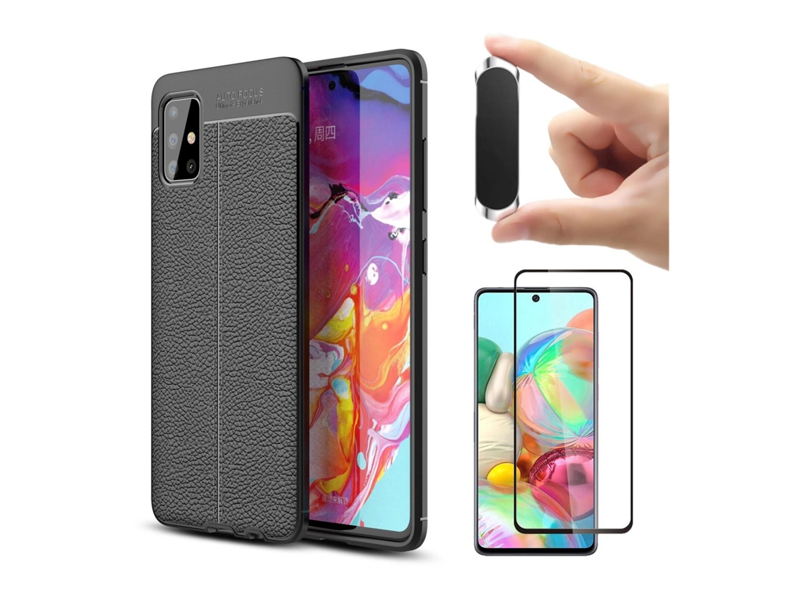 Kit Película Flexguard Reaplicável Capa Rugged Leather Suporte Magnético Multifunção Samsung A51