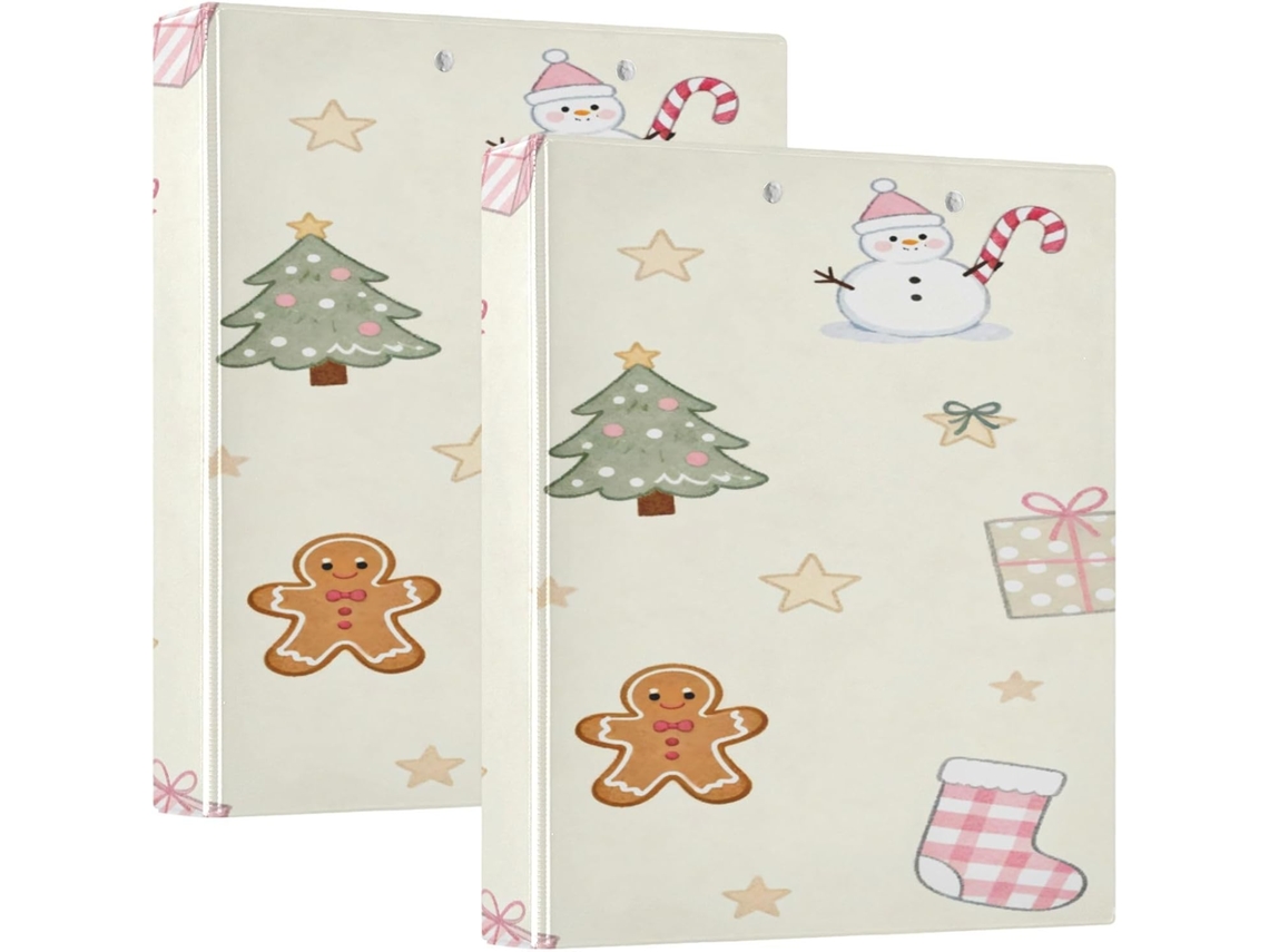 Pasta Escolar Rosa Com Estampa De Árvore Natal E Boneco Neve 3, 8cm, Com Prancheta, Pacote Com 1 2-unidades, Capa Dura