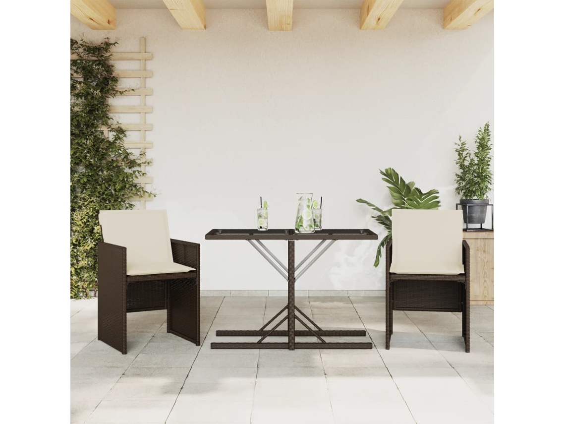 Vidaxl 3 Pcs Conjunto Bistrô Com Almofadões Vime Pe Castanho