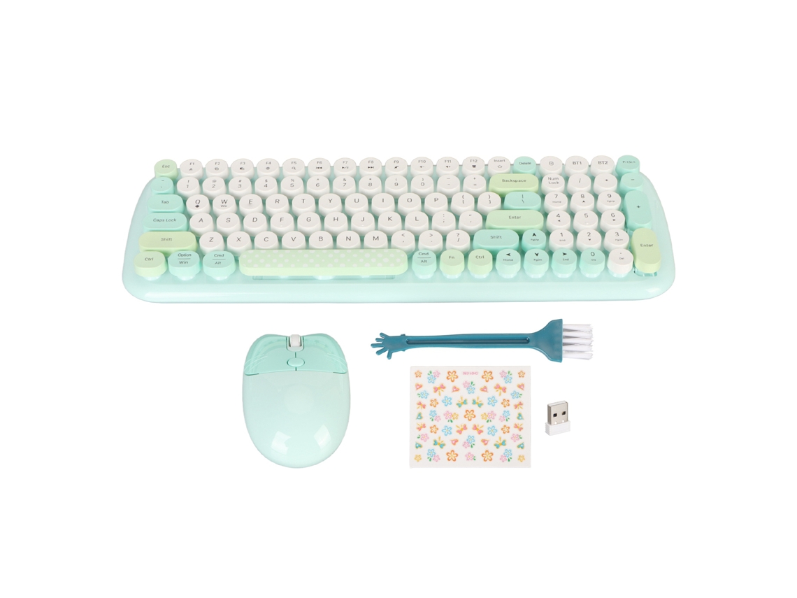 Teclado E Mouse De Máquina De Escrever Retrô Sem Fio Verde