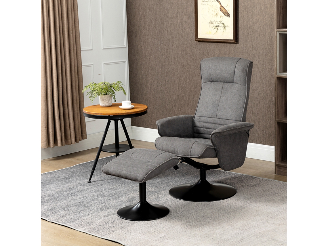 Poltrona Reclinável Cinza Escuro E Preto Com Banquinho, Encosto Ajustável E Dimensões 69 X 71 X 104 Cm