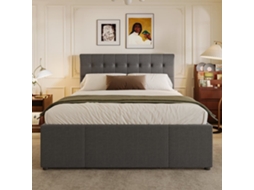 Cama Estofada 140x200cm - Casal, Familiar, Matrimonial Com Três Gavetas, Extensível, Cabeceira Ajustável - Cinza