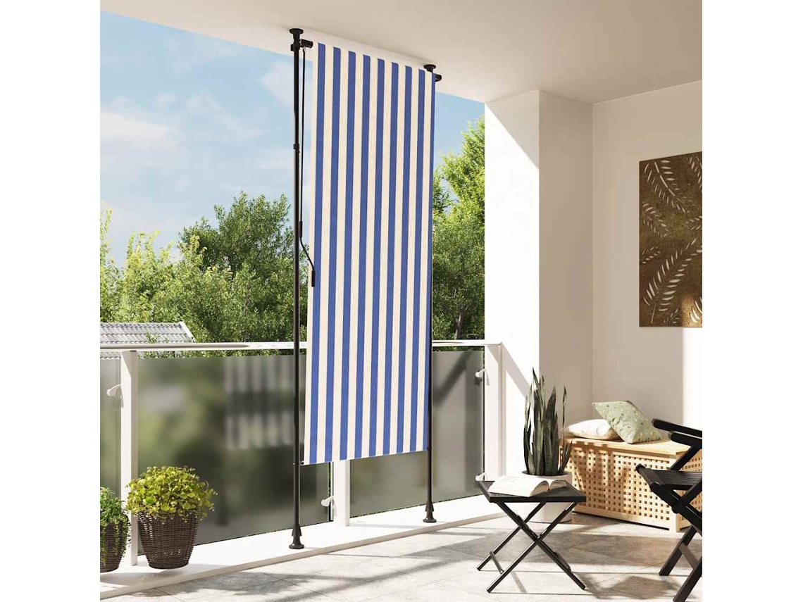 Vidaxl Estore De Rolo Para Exterior 120x270cm Tecido/aço Azul E Branco