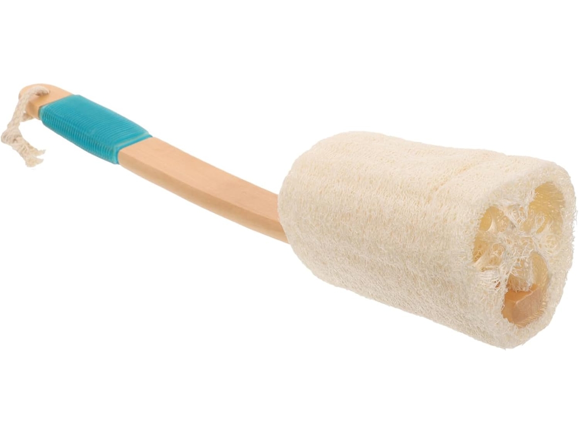 Escova De Banho Madeira Veemoon Com Cabo Bucha Para Esfoliação E Limpeza Corporal