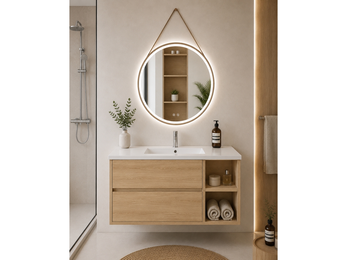 Móvel De Casa De Banho Com Lavatório Origenbath Zeus Sem Espelho 70x45 Cm Direita Estepa