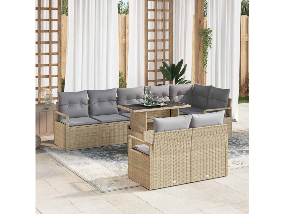 Vidaxl Conjunto De Sofá De Jardim 9 Pcs Bege E Cinzento Claro Vime Pe