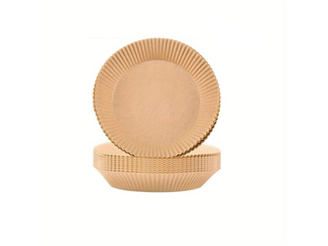 Conjunto com 50 Folhas de Papel Descartável para Fritadeira a Ar, com Tapete de Madeira MDUG (redondo)