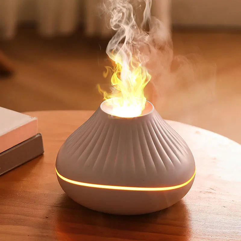 (branco) Difusor De Aromas Com Efeito De Chama, Umidificador Ultrassônico E Atomizador Com Luz Led Colorida.