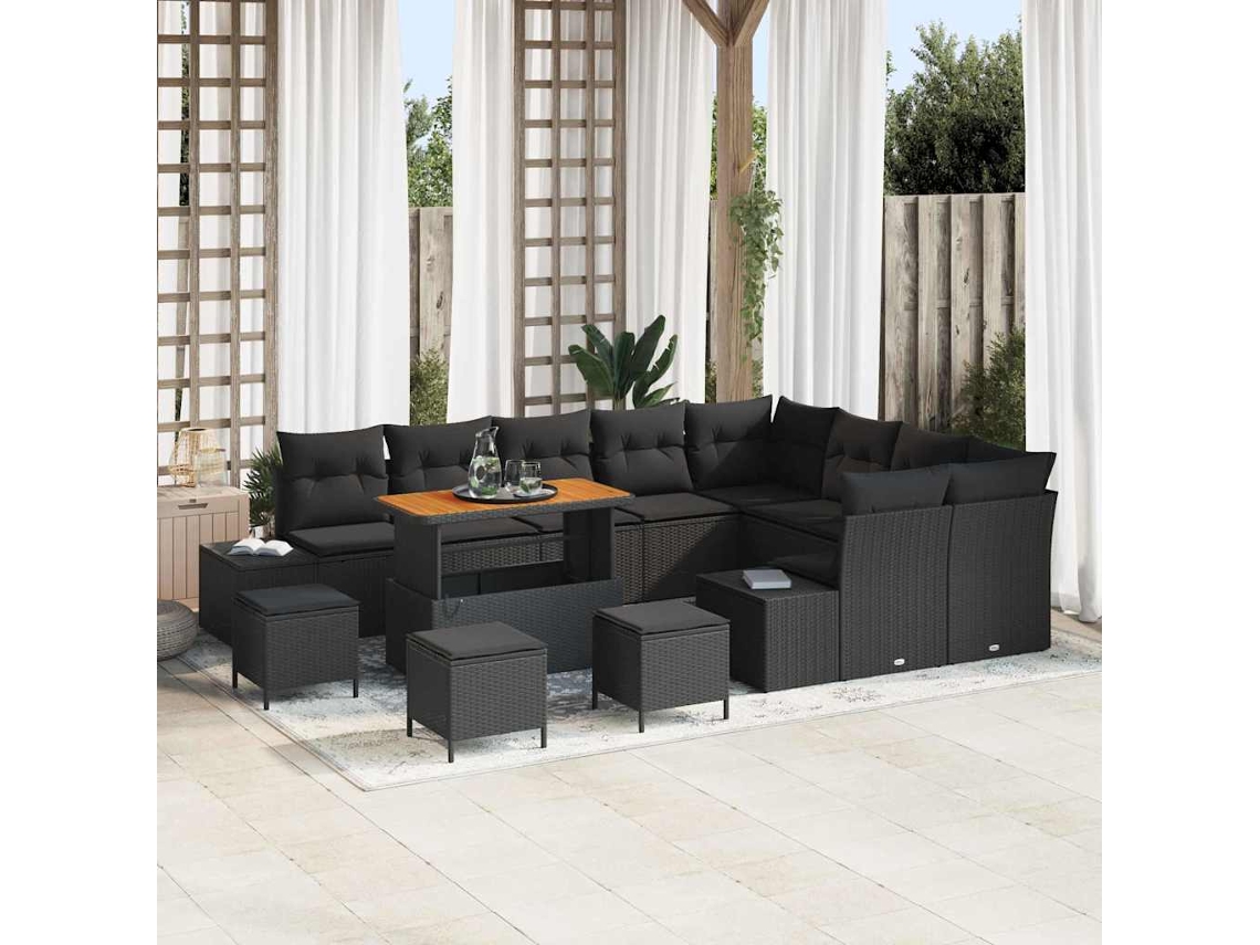 Vidaxl Conjunto De Sofá De Jardim 13 Unid. Preto Vime Pe