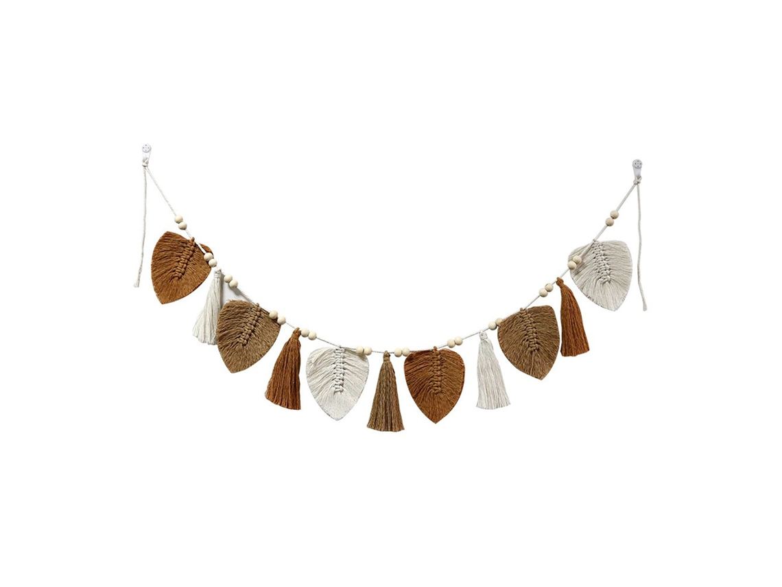 Laxiscreed Tapeçaria De Corda De Algodão Khaki Com Tiras E Folhas Para Decoração De Casa
