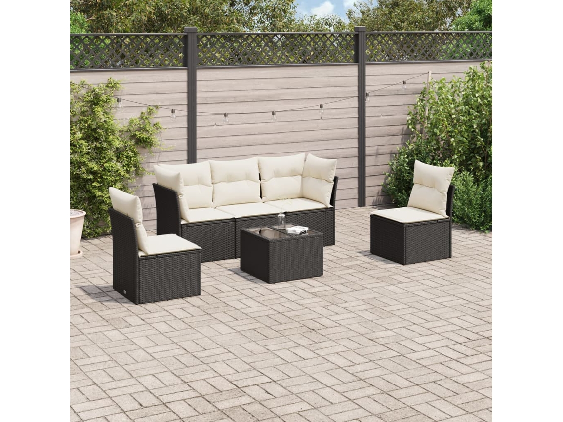 6 Pcs Conjunto Sofás De Jardim C/ Almofadões Vime Pe Preto Dkd Home Decor