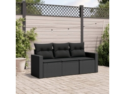 Vidaxl 3 Pcs Conjunto Sofás De Jardim Com Almofadões Vime Pe Preto
