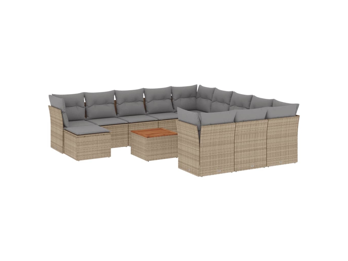 Conjunto de 13 Sofás para Jardim com Almofadões Vime Pe Bege MAISON EXCLUSIVE