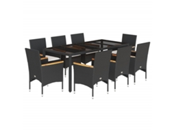 Conjunto de 9 Jantar Jardim com Almofadões Vime Pe/vidro Preto MAISON EXCLUSIVE