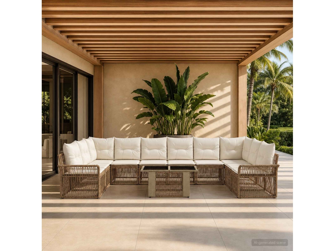 Vidaxl Conjunto De Sofá De Jardim 11 Unid. Bege E Branco Creme Vime Pe