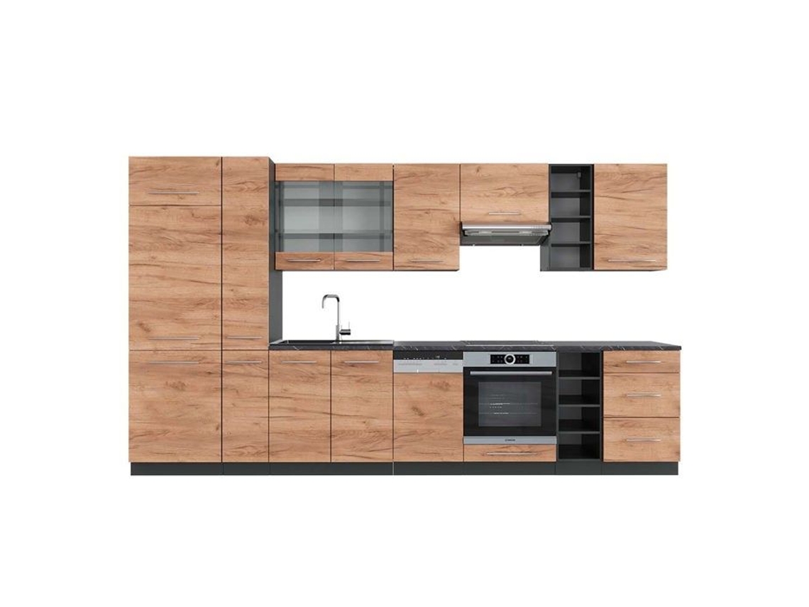 Cozinha Fame-Line, 355 cm, PT Antracite, Carvalho dourado/antracite, VICCO
