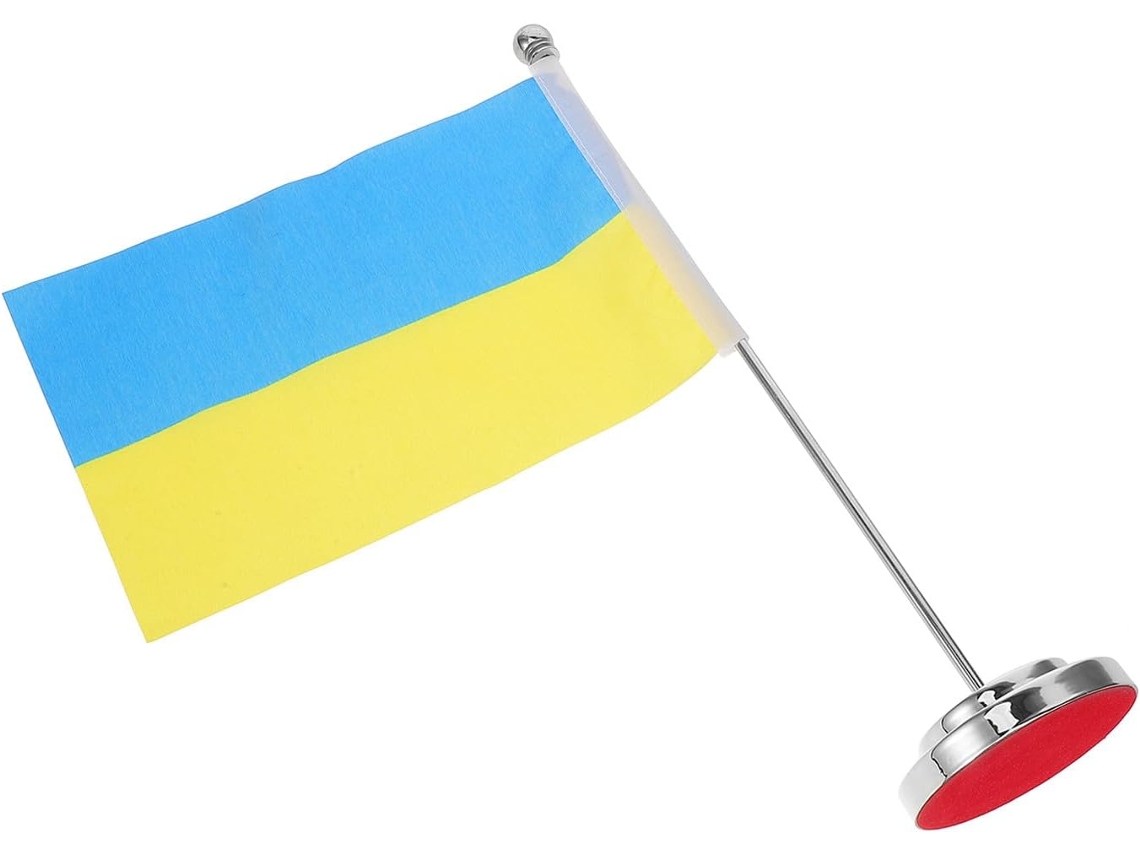 Bandeira de Mesa Inoomp da Ucrânia em Poliéster com Suporte de Liga Metálica e Design de Fácil Montagem com Mastro CHABERLU