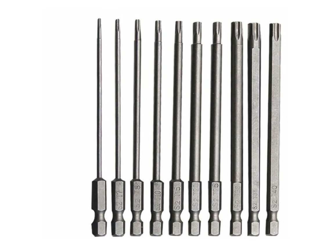 Conjunto De 10 Bits Torx Longos Aço Cromo-vanádio Com 100 Mm Comprimento Para Parafusadeira E Furadeira Elétrica. -aquaforge