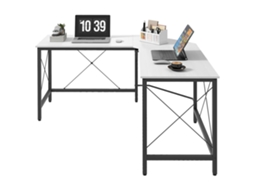 Secretária Em Forma De L Para Escritório Com Estrutura De Metal De Canto 150x150x76 Cm Branco E Preto