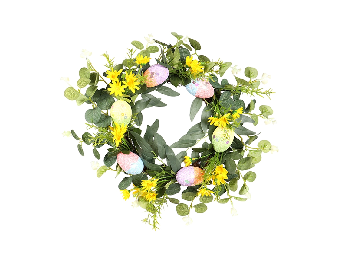 Guirlanda Artificial com Ovos de Páscoa Flores Verdes Porta Frente 40cm S/MARCA