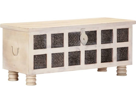 Caixa de arrumação  Madeira de acácia maciça branco (110x40x45 cm)