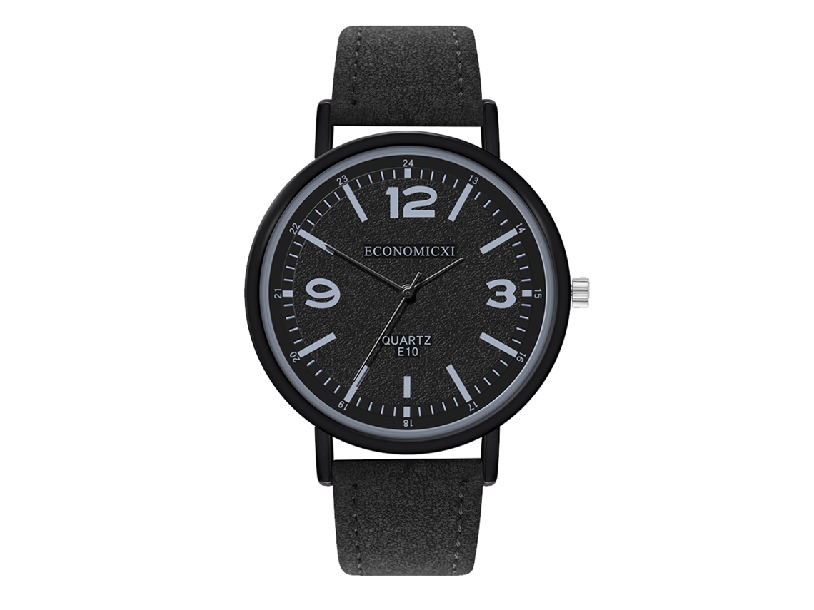 Relógio de pulso de quartzo com pulseira de PU para mulheres e homens, estilo casual elegante, preto.