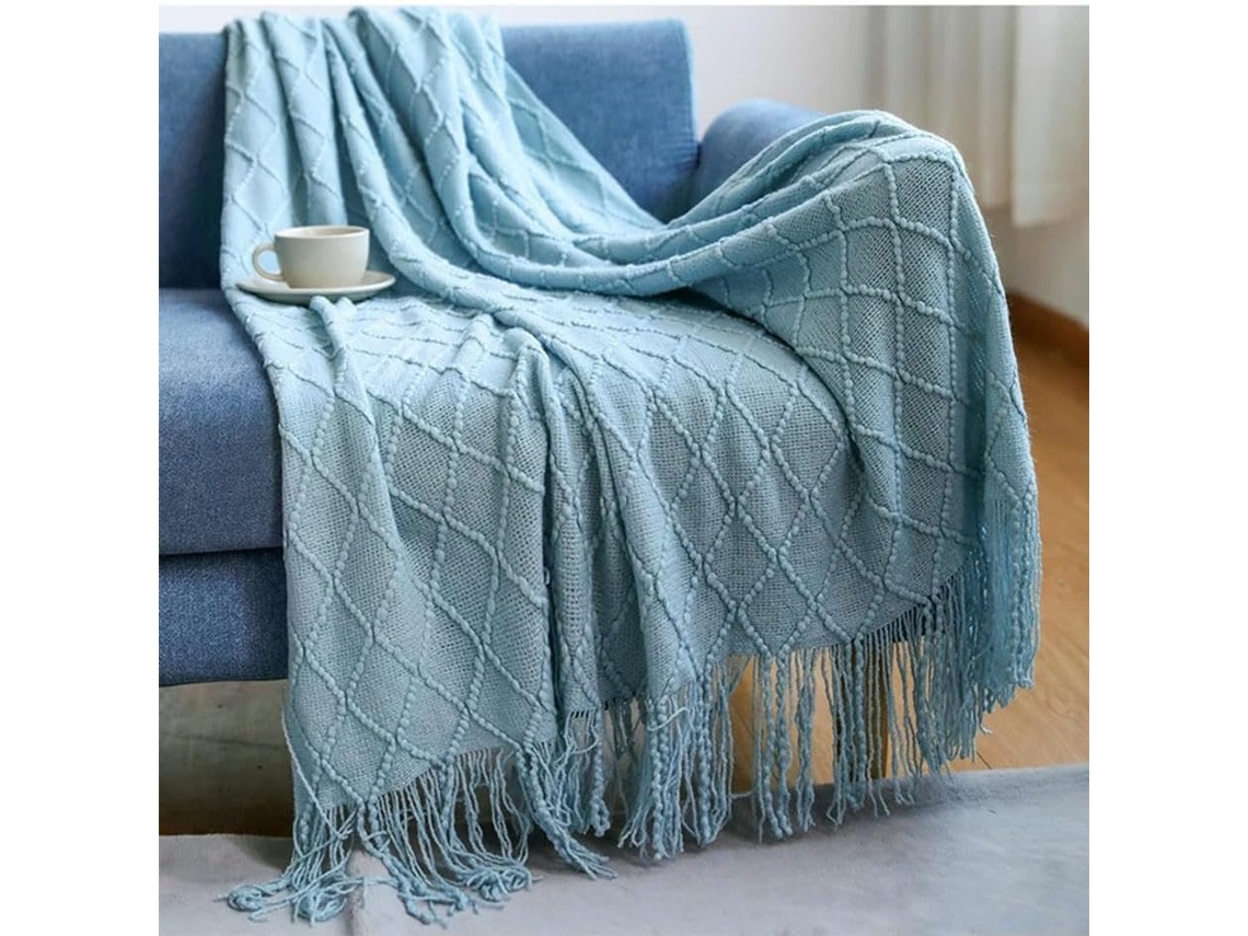 Manta de Tricô para Sofá e Cama Macia Decoração Casa com Pompom Leve Respirável, Macio, Quente, Ideal para Qua