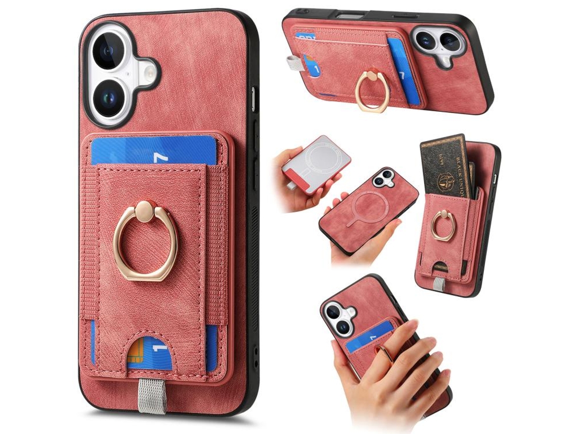 Capa Para Iphone 17 Em Couro Com Compartimento Magnético Dividido Para Cartão.