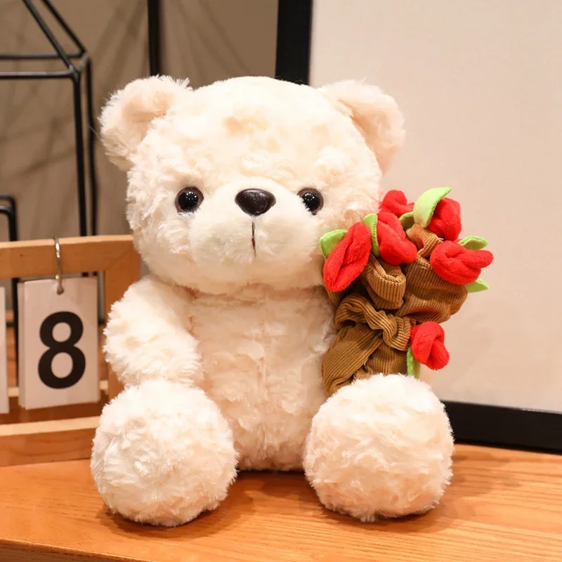 Urso de Pelúcia, Brinquedo Fofo e Macio. MDUG (flor Branca 25cm)