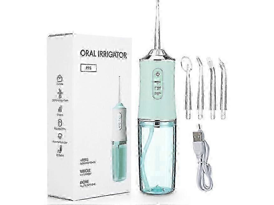 Irrigador Oral Portátil Recarregável com 4 Pontas para Higiene Bucal, Irrigador Oral Verde para Remoção de Tártaro. TAISHENGDA