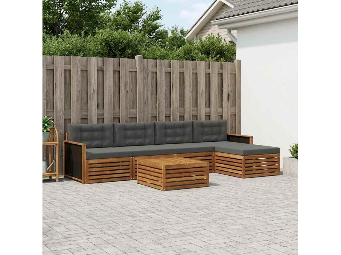 Vidaxl Conjunto De Sofás Para Exterior 6 Unid. Natural E Antracite