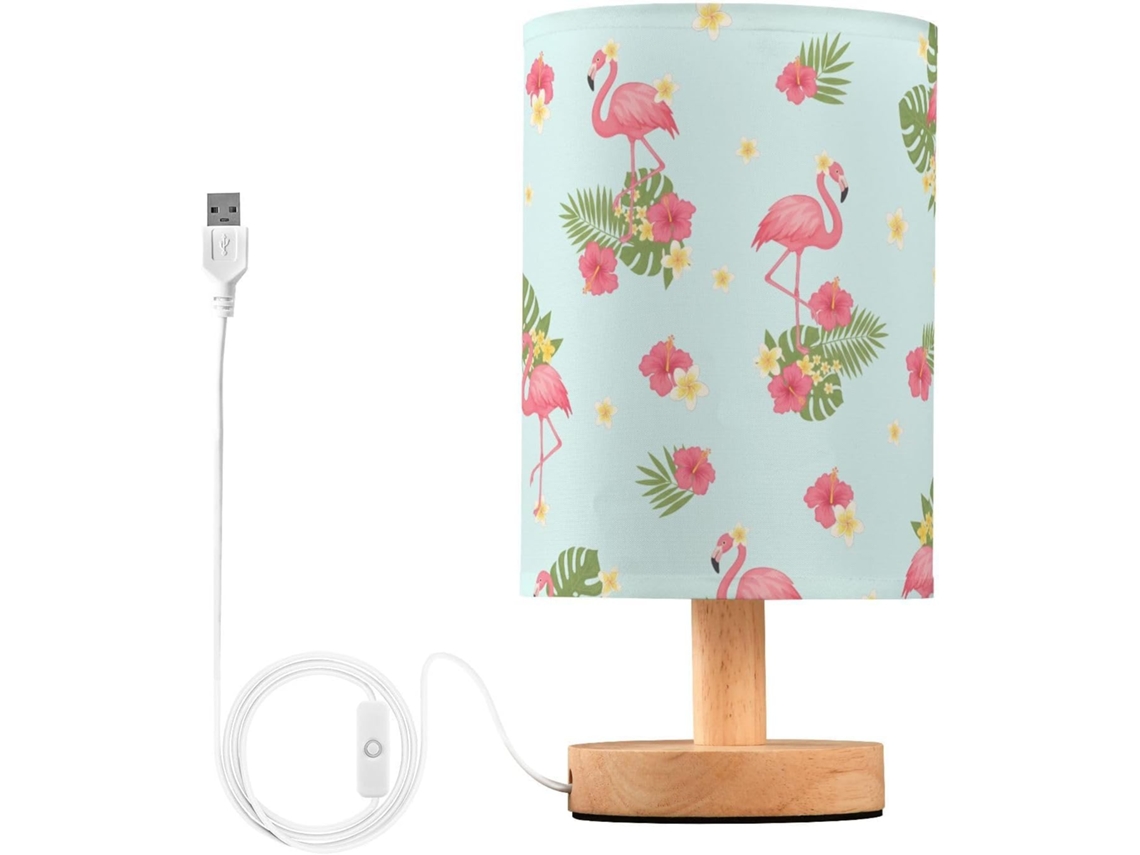 Abajur De Cabeceira Mnsruu Flamingo, Hibiscus Monstera Deliciosa, Led, Para Mesa, Com Cúpula De Tecido, Ideal Para