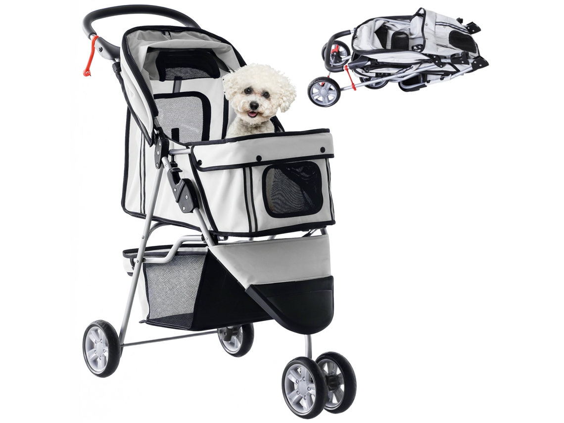 Carrinho Cães Pequenos Cesto Janela Tela 2 Rodas 75x45x97 Cinza