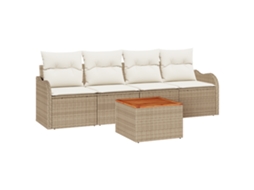 Conjunto 5 Conjunto De Sofá De Jardim Vidaxl Bege Vime Pe (231 X 62 X 69 Cm)
