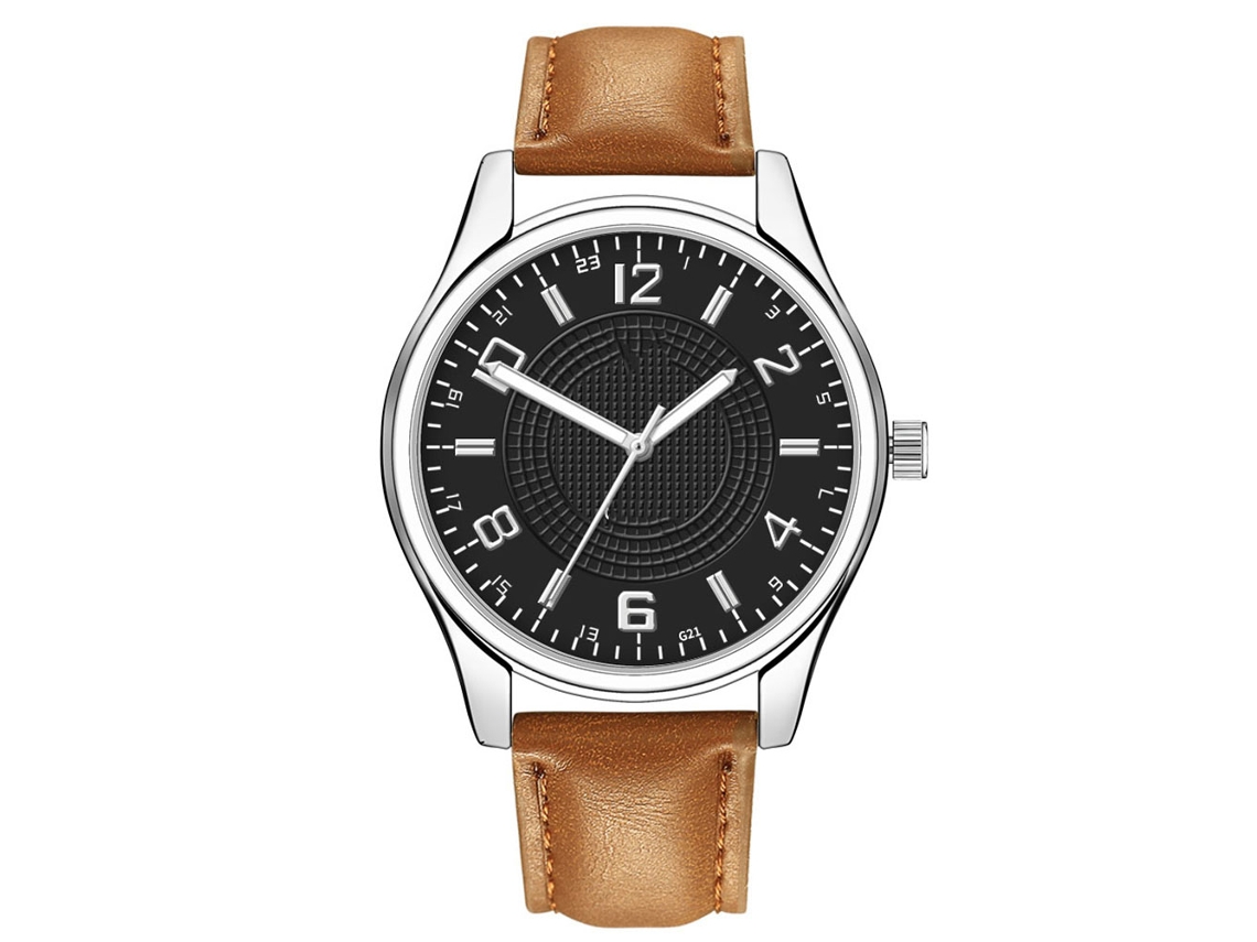 Reloj De Pulsera De Aleación Con Dial Redondo Analógico De Cuarzo Para Hombres (café Claro Con Dial Negro)