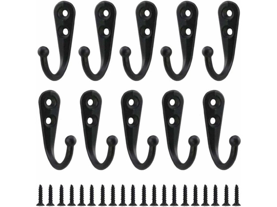 Conjunto De 10 Ganchos De Parede Pretos Simples Para Casacos, Equipados Com Parafusos De Montagem