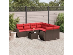 Vidaxl Conjunto De Sofá De Jardim Com 9 Peças E Almofadas Em Rattan Sintético Marrom