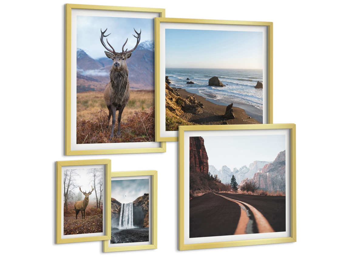 Pinturas Murais Modernas Linhas Minimalistas Elegantes Moldura Prateada Fotos Para O Escritório Espelharte (conjunto De 5 Imagens)