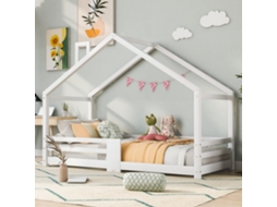 Cama Casa Infantil Branca 90x200cm, Chaminé, Proteção Queda, Ripas. -op