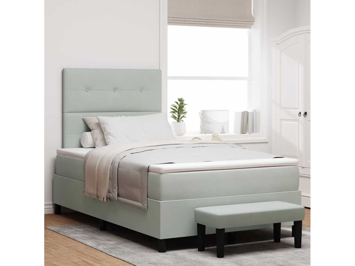 Vidaxl Cama Box Com Cabeceira Cinzento-claro 190 X 120 Cm Veludo