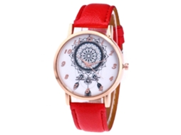 Reloj De Pareja De Moda Casual Con Correa De Cuero Pu Litchi Impreso Rojo