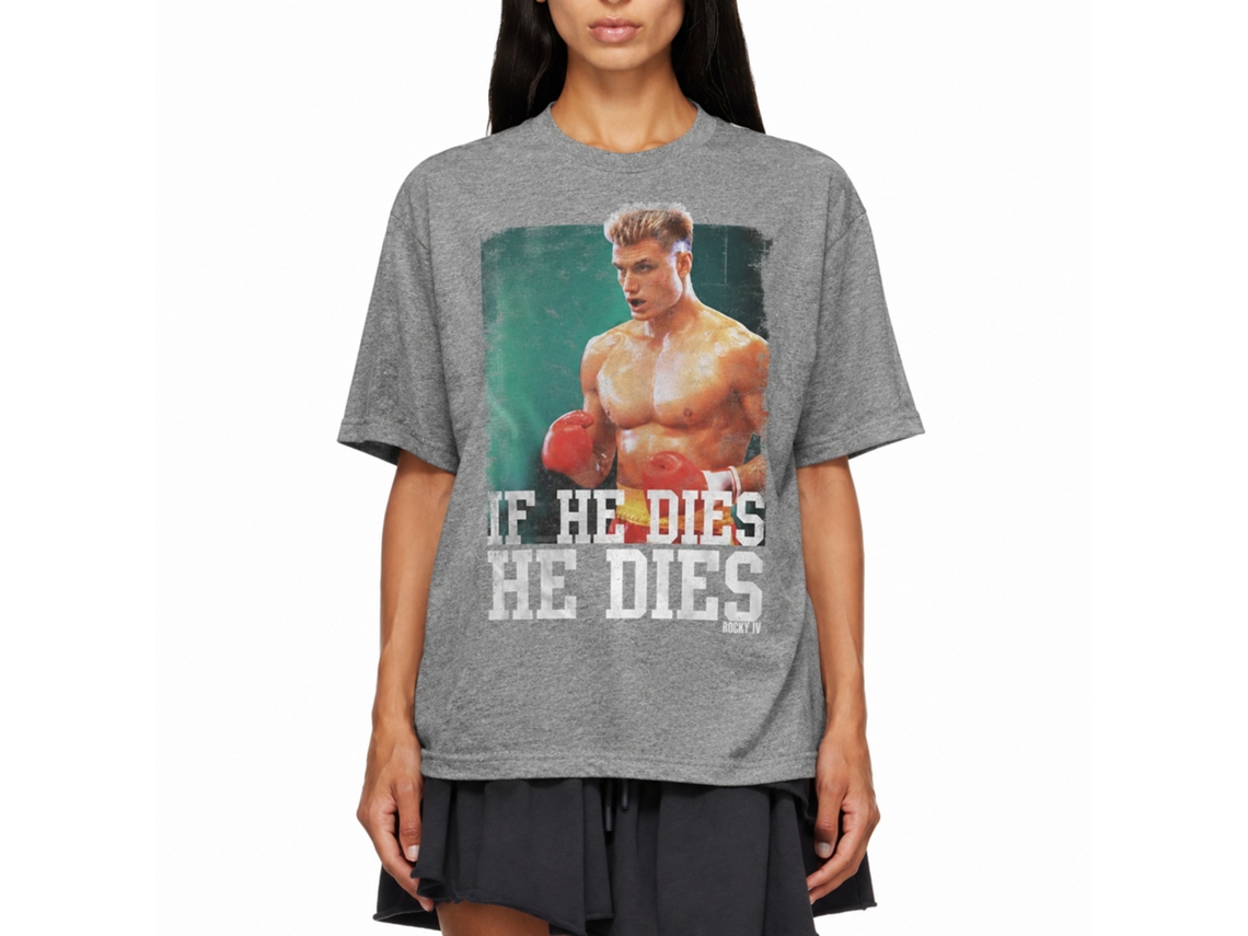 Rockinstone Rocky Movie Dies Distressed Heather Graphite Adult T-shirt Size:m