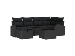 Conjunto 7 Conjunto De Sofá De Jardim Vidaxl Preto Vime Pe (55 X 55 X 37 Cm)