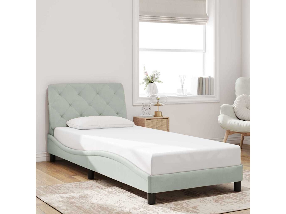 Vidaxl Estrutura De Cama Sem Colchão 90x190 Cm Veludo Cinzento-claro