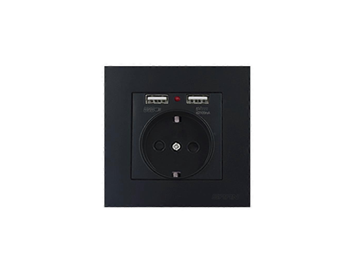 Tomada Elétrica De Parede Moderna Padrão Europeu Com Duas Portas Usb.