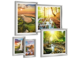 Conjunto De Pinturas Cachoeira, Montanhas, Natureza, Barco Moldura Prateada Pinturas De Quarto Espelharte (conjunto De 5 Imagens)
