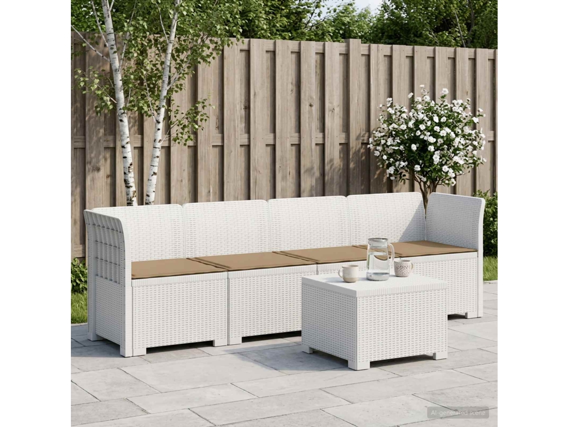 Vidaxl Sofá De Jardim 4 Lugares Com Almofadas Look Rattan Pp Branco