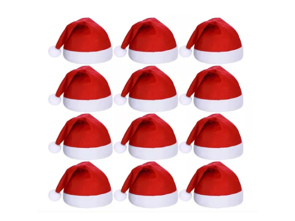 Chapéu de Natal para adultos, confortável, festas de Natal e Ano Novo, pack de 12 vermelhos LAXISCREED