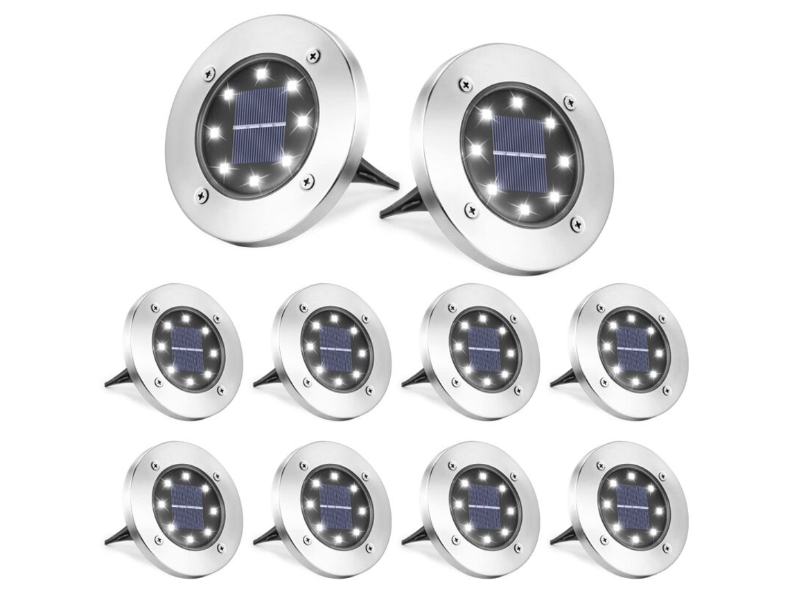 Kit com 8 luminárias solares de solo para jardim AQUAFORGE